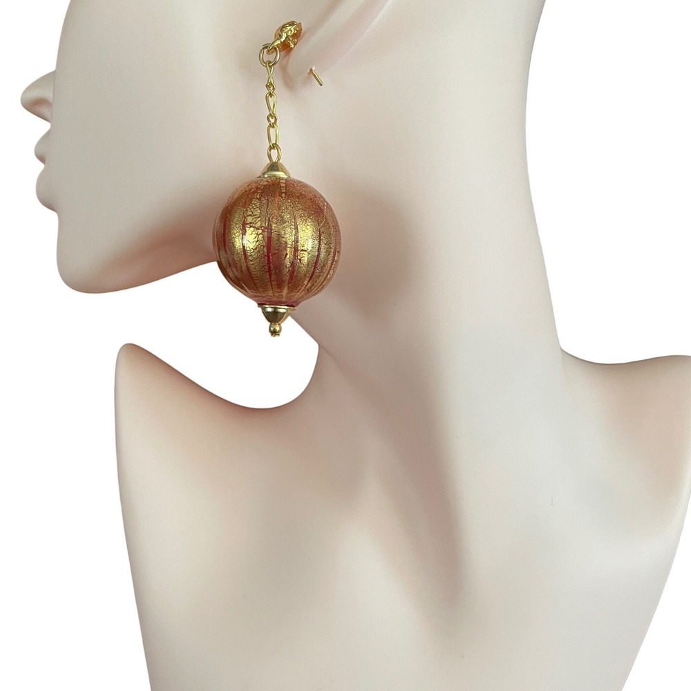 Antica Murrina Venezia Dream Earrings Red Gold Tone Murano Glass Handmade Dangle